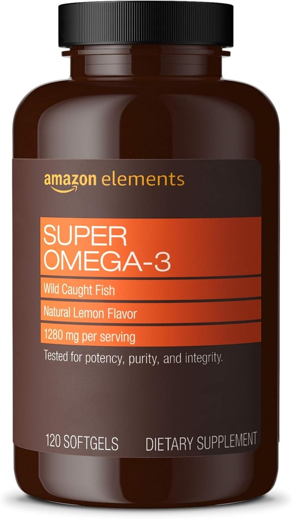 Elementos Super Omega-3, EPA & DHA Omega-3 ácidos grasos (1280 mg por Serving, 2 Softgels), Natural Lemon Flavor, 120 Conde (Paquete puede variar)