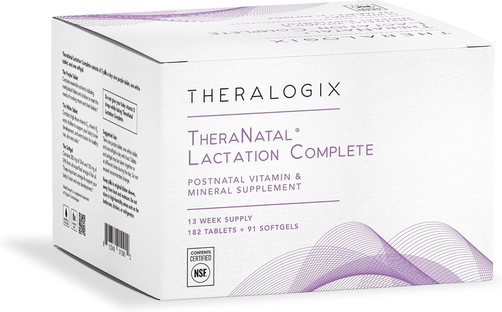 Theralogix TheraNatal Lactation Complete Postnatal Vitamin Supplement - 13-Week Supply - Breastfeeding Supplement for Women - NSF Certified - 182 Tablets &amp; 91 Softgels