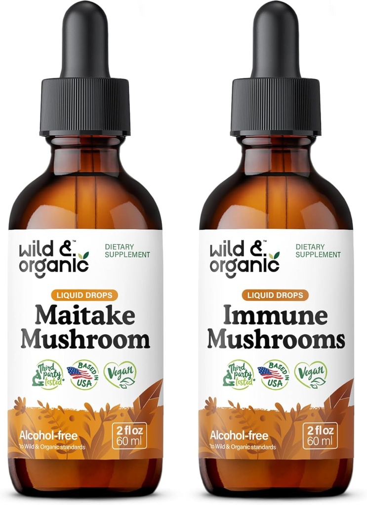 Wild & Organic Maitake Mushroom Tincture 2 fl oz & Immune Mushrooms Tincture 2 fl oz