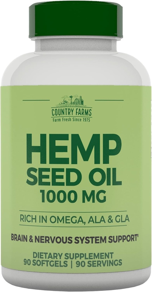 COUNTRY FARMS Hemp Seed Oil 1000mg, Rich in Omega, ALA and GLA, Immune Support, 90 Count