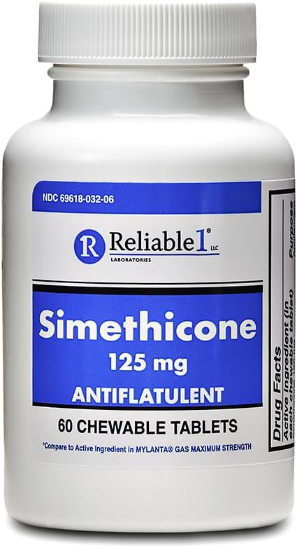 Fiable 1 Simethicone 125 mg Anti-Gas 60 Peppermint Tablets (1 Botella)