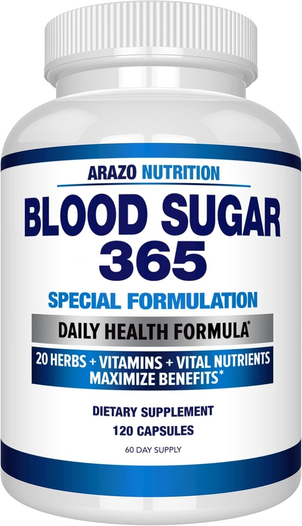 Arazo Nutrición Sangre Sugar 365 Suplemento – Apoya niveles de energía saludable - 120 píldoras herbales - 60 días de suministro