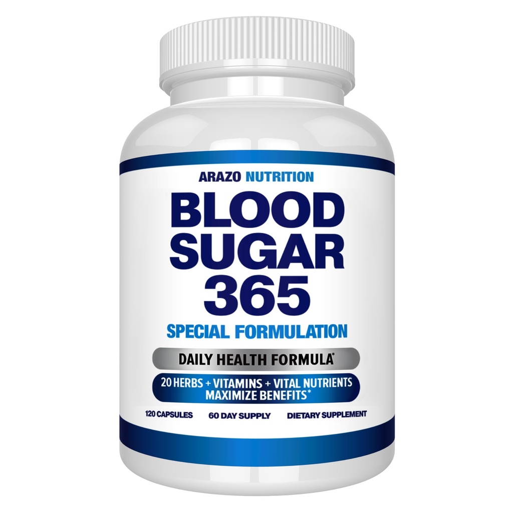 Arazo Nutrición Sangre Sugar 365 Suplemento – Apoya niveles de energía saludable - 120 píldoras herbales - 60 días de suministro
