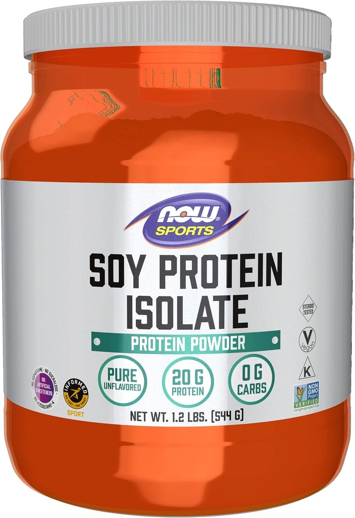 AHORA Foods Sports Nutrition, Soy Protein Isolate 20 G, 0 Carbs, Unflavored Powder, 1.2-Pound