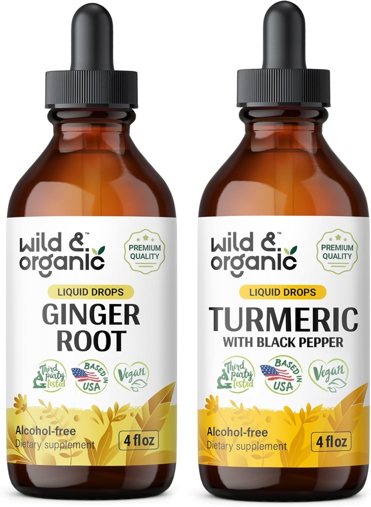Wild &amp; Organic Ginger Tincture 4 fl oz &amp; Turmeric Tincture 4 fl oz