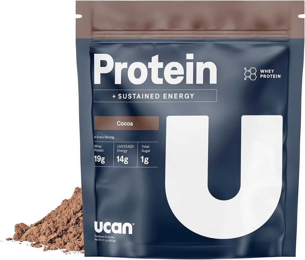 UCAN Energy + Whey Protein Powder - 19g Por Serving with Amino Acids EAAs " BCCAs - Keto Protein Powder - No Añadido Sugar, Gluten-Free - Cocoa - 12 Servings