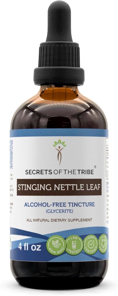 Secrets of the Tribe Stinging Nettle Leaf Alcohol-Free Tincture (Glycerite) 694 mg Stinging Nettle (Urtica Dioica) Leaf seco (4 Fl Oz) Alivio Alivio Suplementario