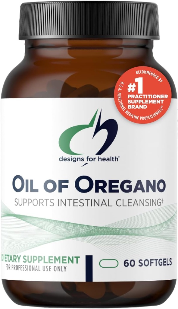 Diseños para aceite de salud de orégano - Oregano Cápsulas de aceite con carvacrol altamente concentrado - Soportes Limpieza intestinal - Píldoras de aceite de orégano para soporte GI (60 Softgels)