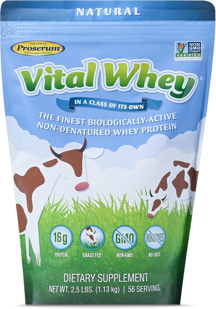 Polvo de proteína de grano para la vitalidad inmune, sabor natural 2,5 libras (56 servidumbres), 15g Protein per serve, Vital Whey, Holístico limpio, Wellness Nutrition