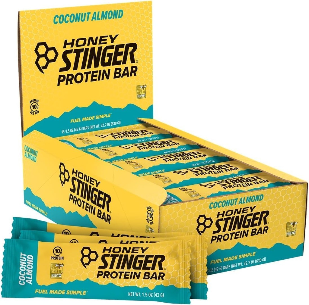 Honey Stinger Protein Bar, Coconut Almond, Protein Packed Food for Exercise, Endurance and Performance, Sports Nutrition Snack for Home &amp; Gym, Post Workout, Box of 15