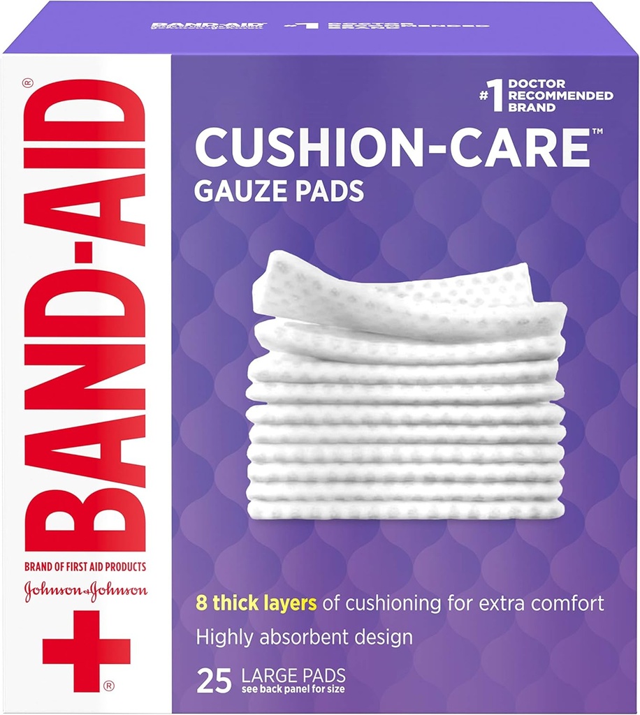 Johnson &amp; Johnson Band-Aid of First Aid Products Cushion-Care Gauze Pads, 4 X 4 pulgadas, 25 conde (Pack of 12)