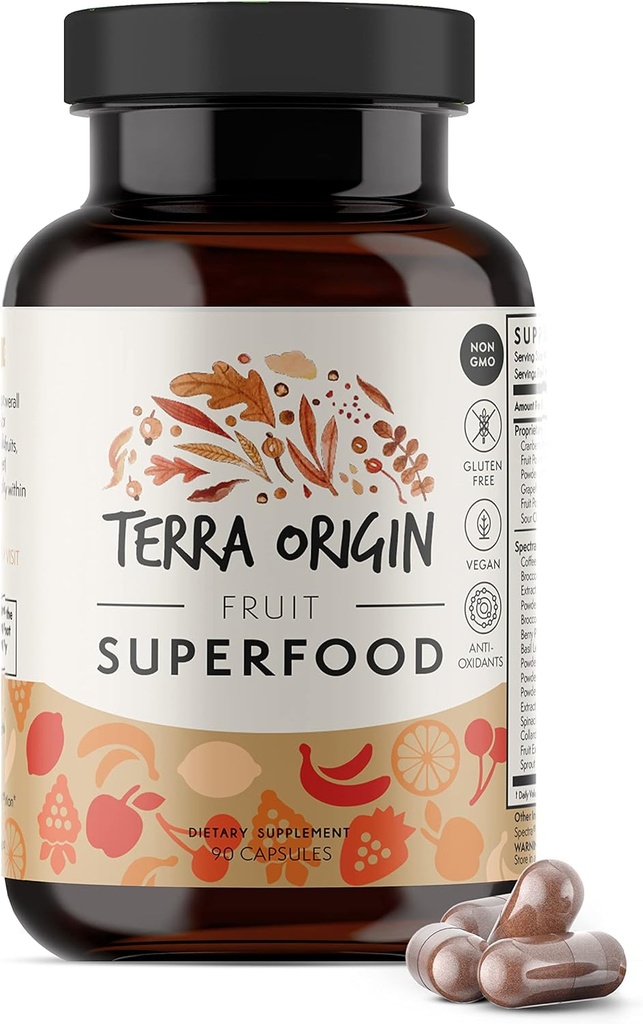 TERRA ORIGIN Fruit Superfood Supplements | 90 Capsules | Supports Energy, Non GMO, and Gluten Free | for Adults and Women