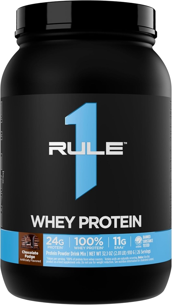Regla 1 Whey Protein – 24g Proteína de acción rápida de todas las fuentes con EAAs ocurridas naturalmente " BCAAs para recuperación de ejercicios o cualquier uso en cualquier momento (2 libras*, chocolate Fudge)