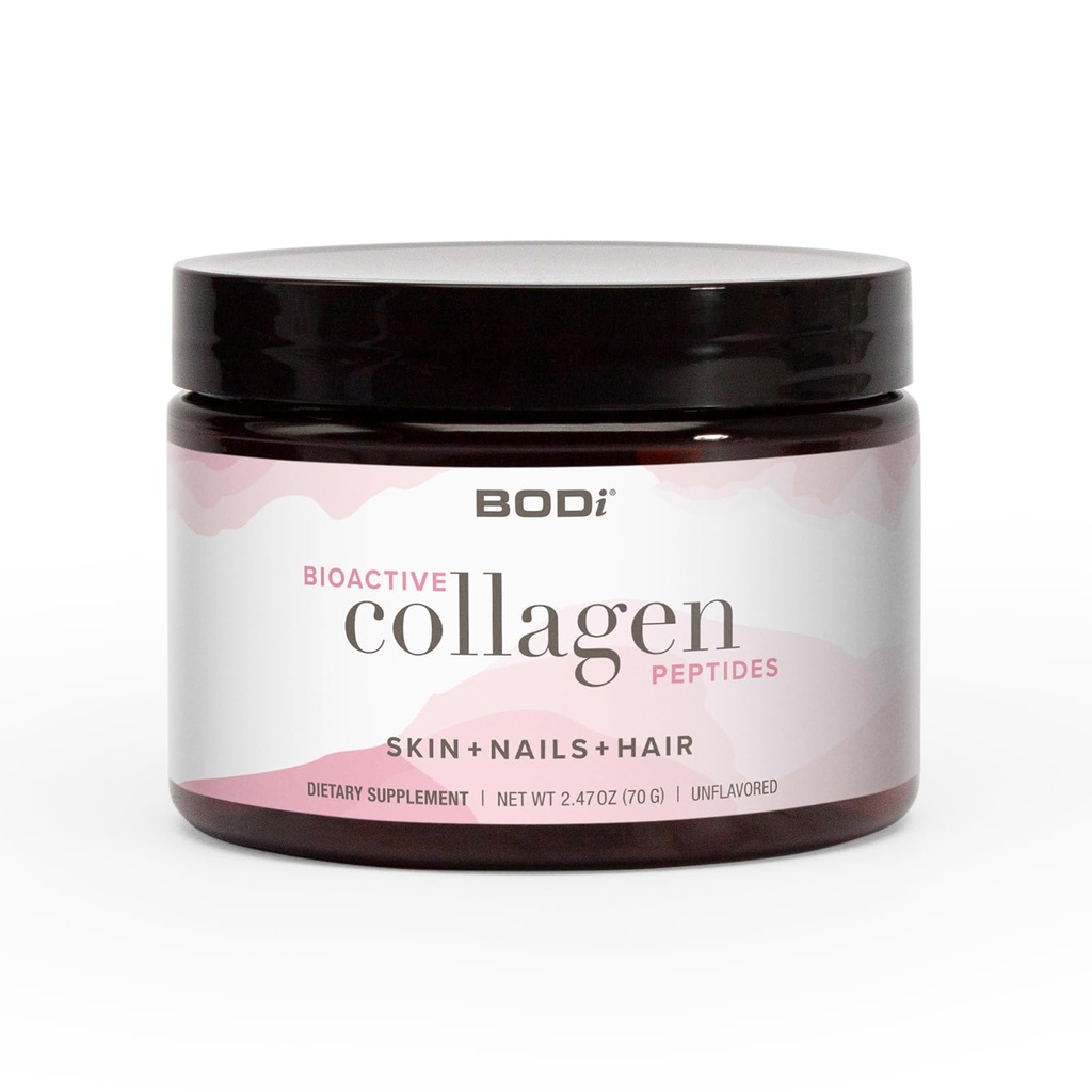 BODi Bioactive Collagen Peptides Polvo, Collagen Tipo I " III para la piel, el cabello y la salud de uñas, suplemento libre de gluten para las mujeres - Collagen hidrolizado, Desarrollado, 2,47 oz, 28 Serviciones