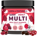 Llama Naturals Multivitamínico para Mujeres y Hombres, Vegan, Gummies Orgánicas con Vitamina D, C y K, Adultos Real Frutas Gummy Vitaminas, Suplemento Multivitamínico Chewable, No Añadido caña de azúcar, cereza, 120 Ct