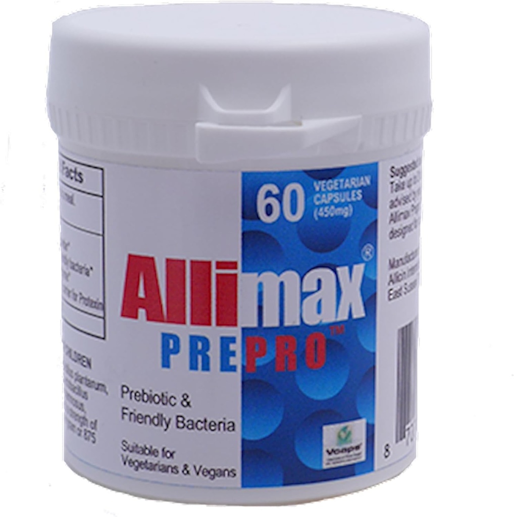 ALLIMAX Pre Pro - 60 Caps. Prebióticos estabilizados de allicin Plus, probióticos y enzimas digestivas.