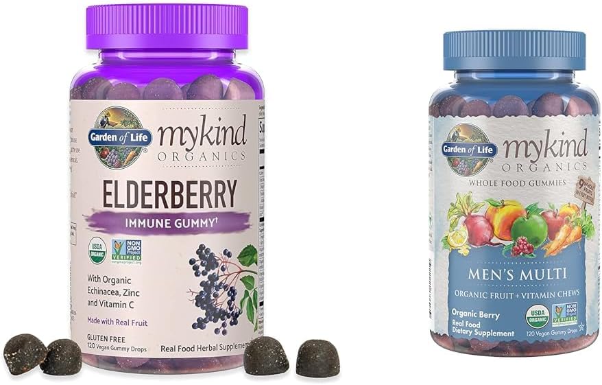 Garden of Life Organics Elderberry Gummies for Adults &amp; Kids - Immune Support Supplement with Organic Fruit &amp; Organics Gummy Vitamins Multi Berry, 120 Conde