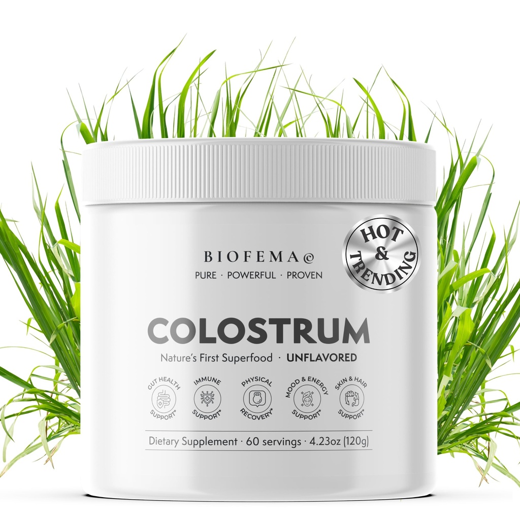BIOFEMA Bovine Colostrum Suplemento - Natures Superfood – First Milk Powder Magic for Gut Health, Immune Support, Physical Recovery, Skin, Hair & Nail Health
