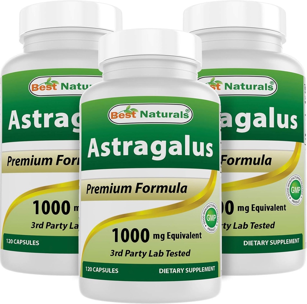 Mejores Naturales Astragalus Capsule, 1000 mg, 120 Conde (Pack of 3)