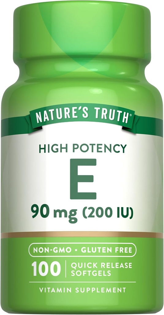 La verdad de la naturaleza Vitamina E Softgels TENIDO 200 UI ANTE 100 Softgels TENIDO NO GMO &amp; Gluten Suplemento Gratis