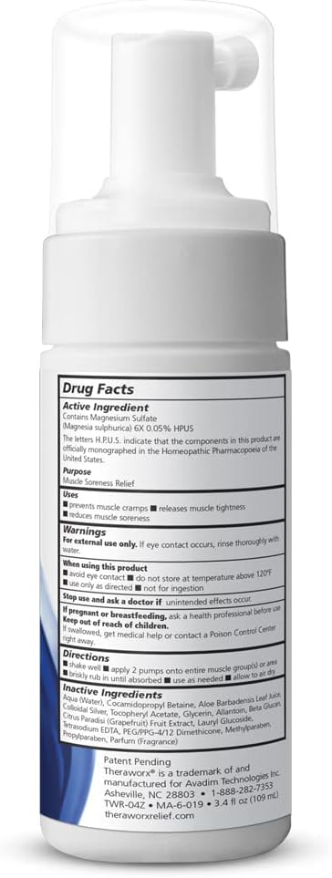 THERAWORX Relief Fast-Acting Foam for Leg &amp; Foot Cramps and Muscle Soreness, 3.4oz Tamaño del viaje