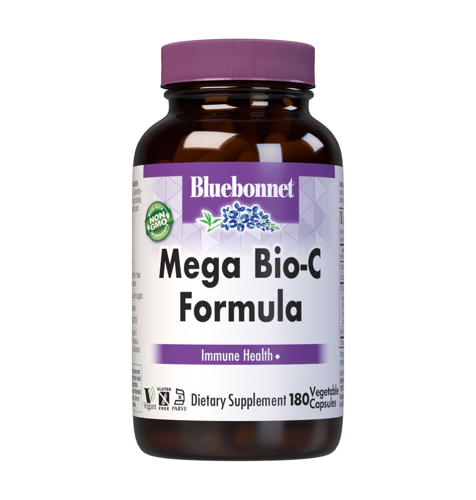 Bluebonnet Nutrition Mega Bio-C Formula Vegetable Capsules, High Potency Buffered Vitamin C, for Immune Health, Soy Free, Gluten Free, Non-GMO, Kosher, Dairy Free, Vegan, 180 Count