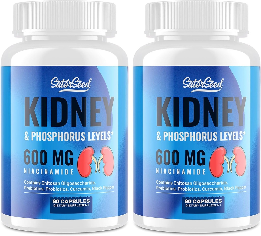 Suplemento de Apoyo al Riñón – Detox de Cleanse de Riñón con Niacinamide & Oligosacáridos Chitosan – Fórmula Fósfora Consciente – Capsules Vegetarianos para Adultos – 2 Botellas