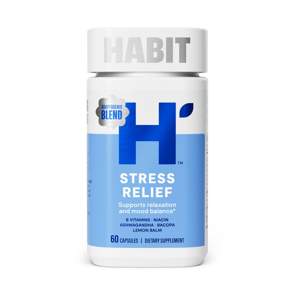 Suplemento Habit Stress Relief (60 Capsules) - Nuevo Look, soporta la relajación " Mood Balance, Vitamina B, Adaptogens, Lemon Balm, Calming, Vegan, Non-GMO (1 Pack)