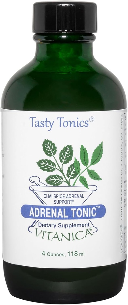 Vitanica Adrenal Tonic, Suplemento Adrenal &amp; Support, Alcohol Free, Vegan/Vegetarian, Chai Spice Flavor, 4 Ounce