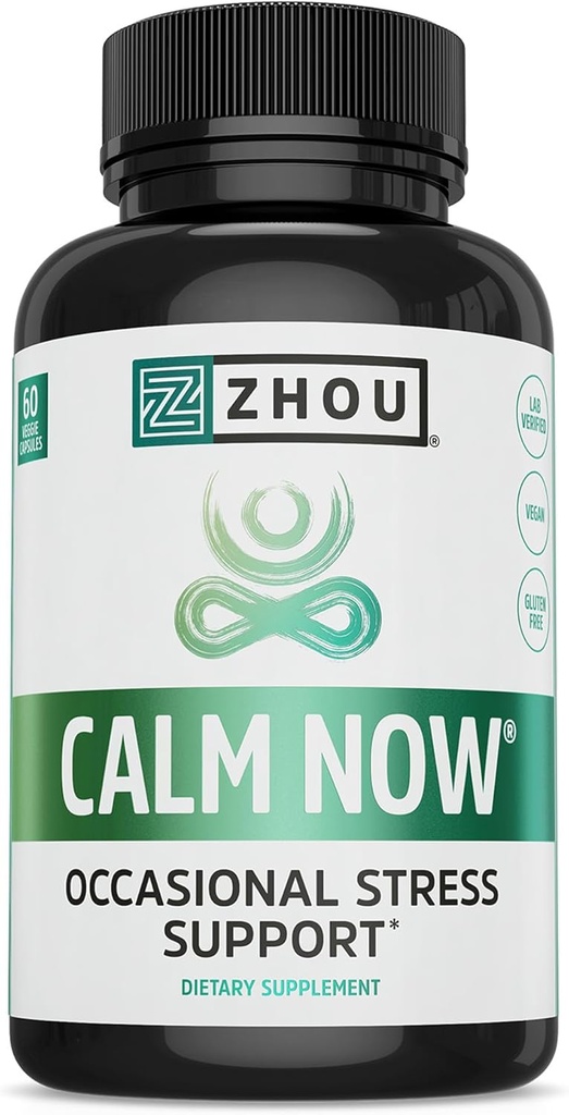 Zhou Calm Now - Suplemento de calma, Vitaminas de calma para hombres y mujeres, píldoras para relajarse para adultos con GABA " Ashwagandha, Stress " Focus Support - 60 cápsulas vegetarianas