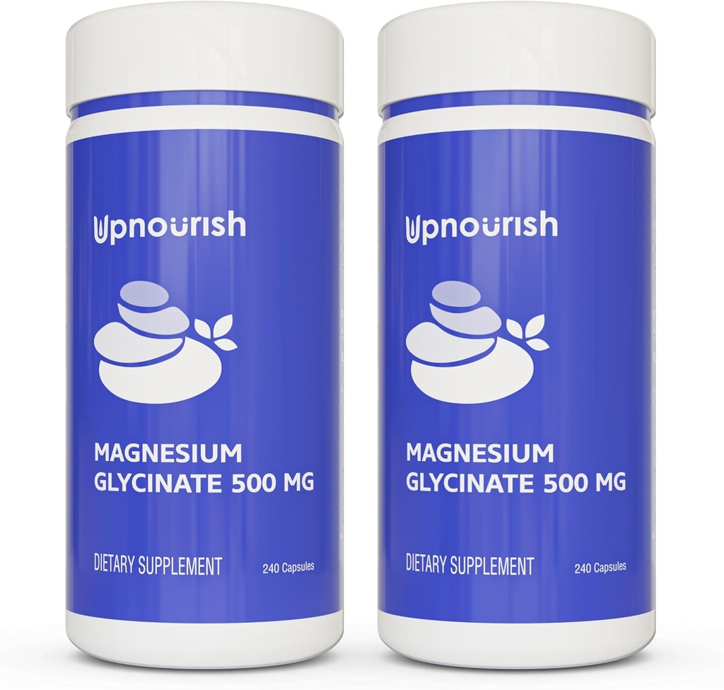 UpNourish Chelated Magnesium Glycinate 500mg Capsules - Magnesium Chelate for High Absorption - Suplemento de magnesio puro para calma, calambres de las piernas, relajación muscular 480 cápsulas