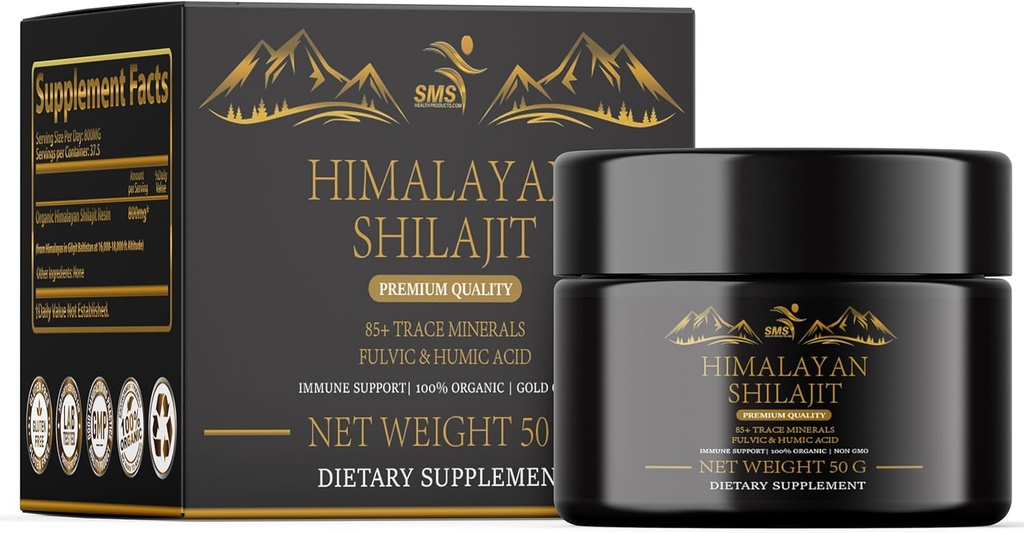 Shilajit Pure Himalayan Shilajit Resin - Gold Grade 100% Pure Shilajit with Fulvic Acid & 85+ Trace Minerals Complex for Energy & Immune Support - 50g