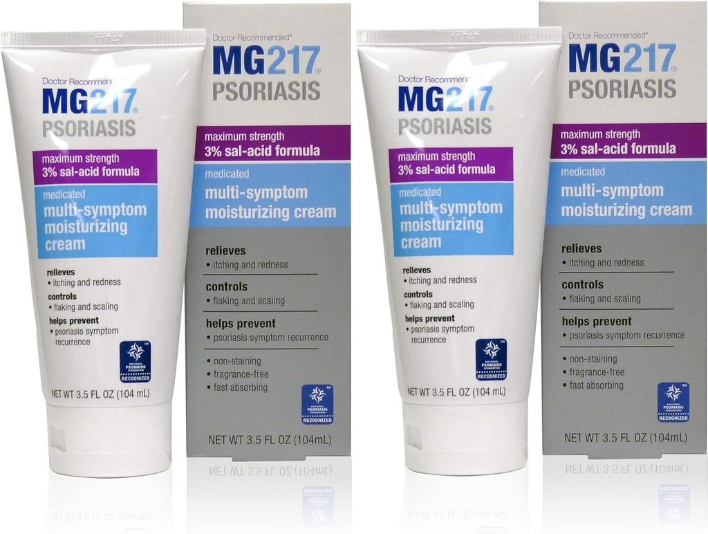 MG217 Crema de la psoriasis hidratada con 3% de ácido salicílico, multisíntoma, fragancia libre, 3.5 Fl Oz, (5604) (Pack of 2)