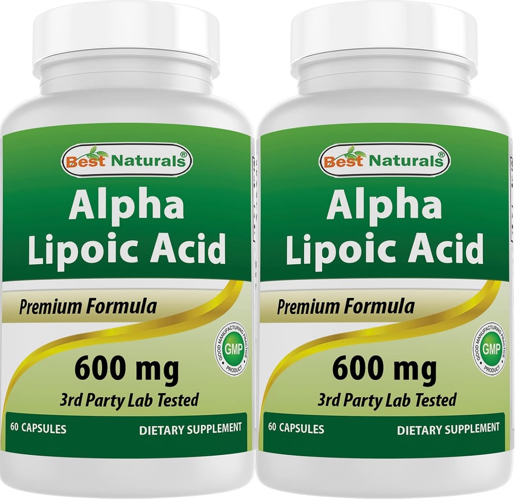 Best Naturals Alpha Lipoic Acid 600 mg 60 Capsules - ALA Powerful Antioxidant (60 Count (Pack of 2))