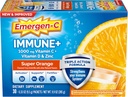 Emergen-C Immune+ Triple Action Immune Support Powder, BetaVia (R), 1000mg Vitamina C, B Vitaminas, Vitamina D y Antioxidantes, Super Orange, Volver a Esenciales Escolares – 30 Cuenta