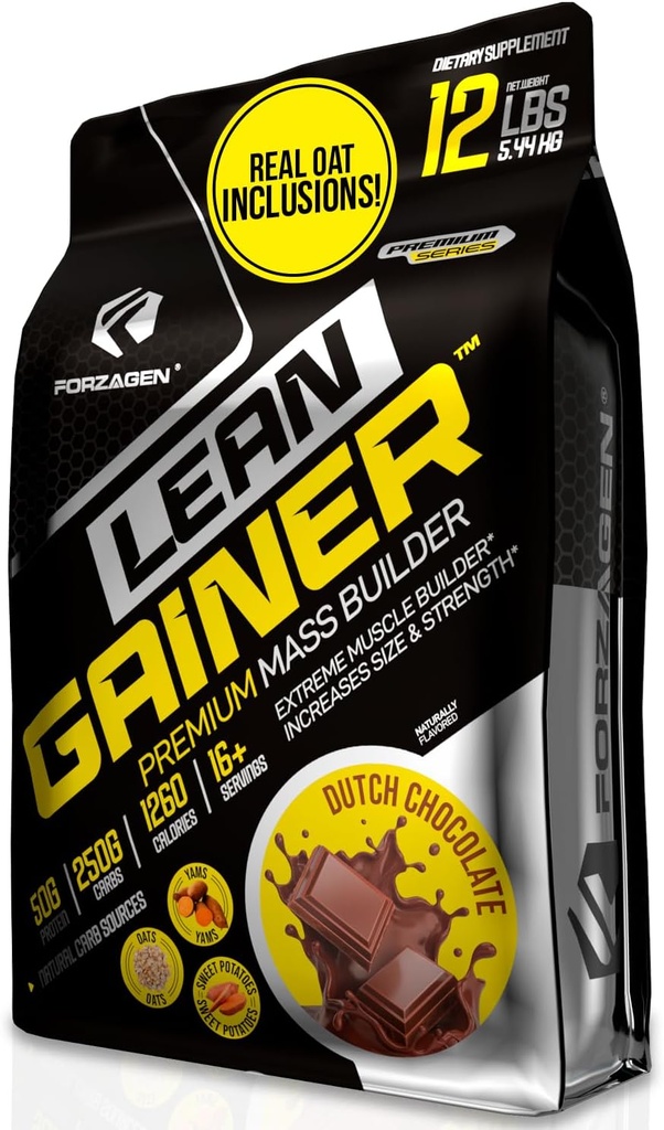Forzagen Lean Gainer Premium Mass Builder ← Mass Gainer Protein Powder para Hombres " Las mujeres sufren High Calorie Protein, Weight Gain, Bulk, Muscle Building Supplement ← Dutch Chocolate, 12 lbs. (16+ Servings)