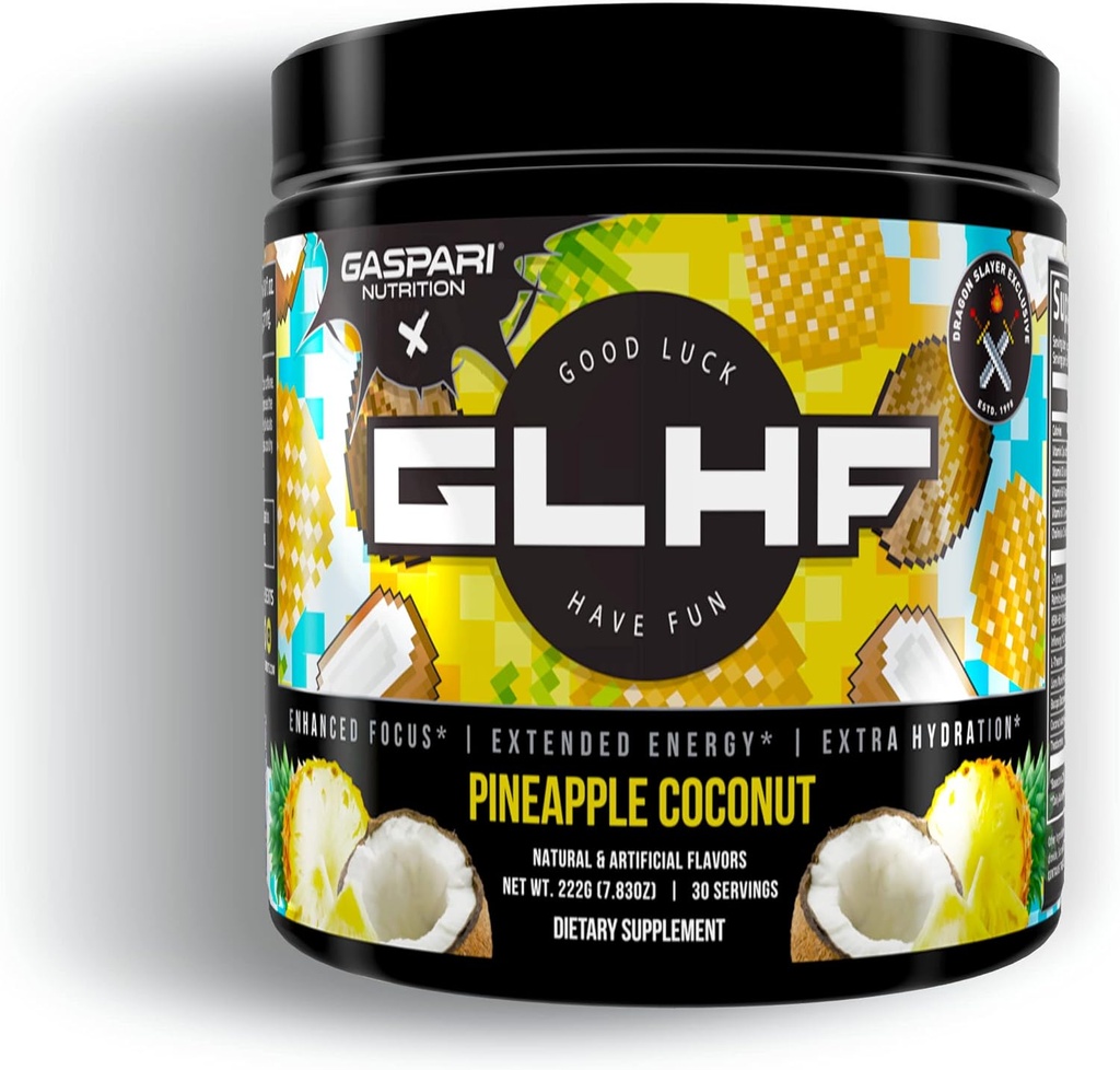 Gaspari Nutrition x GLHF Gaming Energy, Enhanced Focus, Extra Energy, Improved Hydration (30 Servings) (Pineapple Coconut)