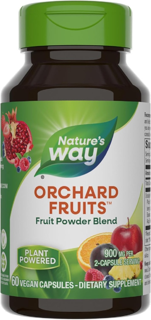 Nature's Way Orchard Fruits, Fruit Powder Blend, Contains 12 Different Fruits, 900mg Per 2-Capsule Serving, 60 Capsules (Packaging May Vary)