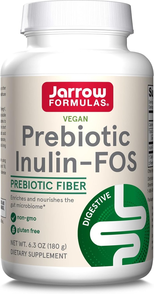 Jarrow Formulas® Prebiotic Inulin FOS Prebiotic Fiber Supplement, 6.3 Oz, Prebiotics for Gut Health and Digestive Support, Aprox. 47 Servings