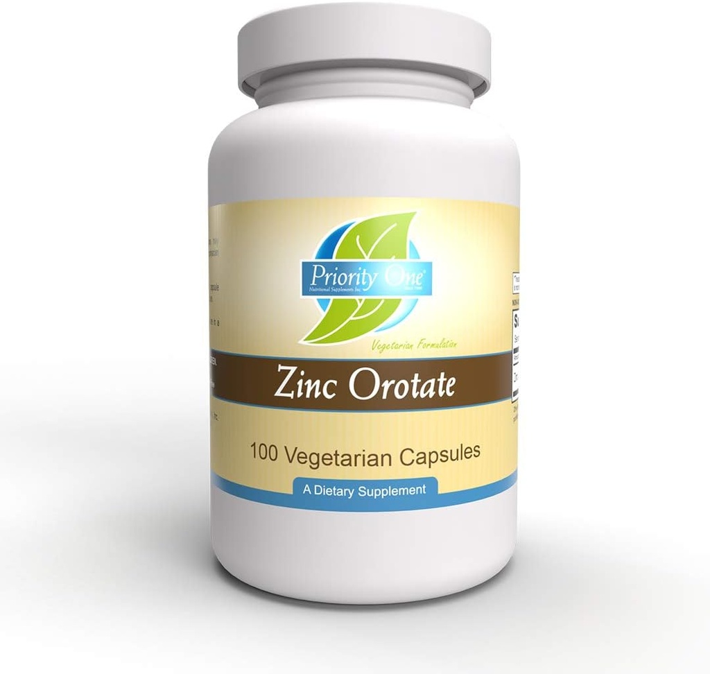Prioridad Una vitaminas Zinc Orotate 100 cápsulas vegetarianas – Forma altamente absorbible y biodisponible de zinc – Apoyo a un sistema sano de inmunológico.*