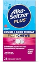 Alka-seltzer Plus Cough &amp; Sore Throat Fizzy Chews, No Water Needed, On The Go Sore Throat Relief for Adults, Raspberry Flavor, 24 Count