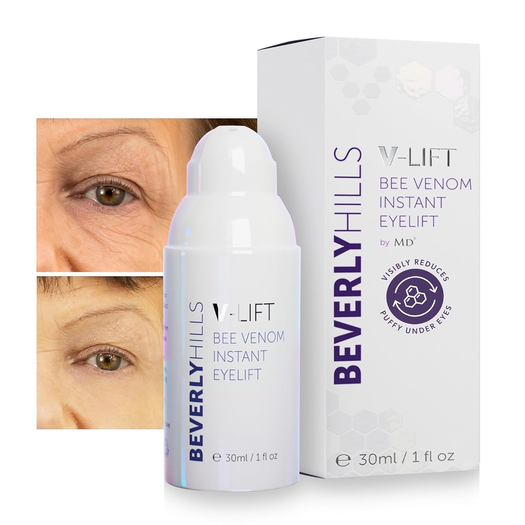Beverly Hills V-Lift Instant Eye Lift and Eye Tuck Bee Venom Serum for Puffy Eyes, Dark Circles, Wrinkles, and Under Eye Bags Treatment for Women and Men ← 30mL (120 Day Supply)