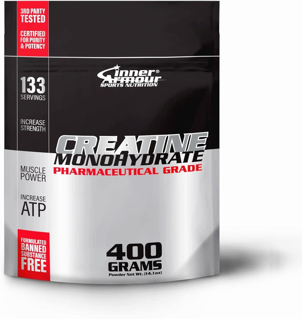 Micronized Creatine Monohydrate Powder - Aumentar la fuerza muscular y resistencia - Dissolver rápido, libre de sabor, suplemento de fitness vegano, Keto Friendly - 400 gr o 133 Servimientos