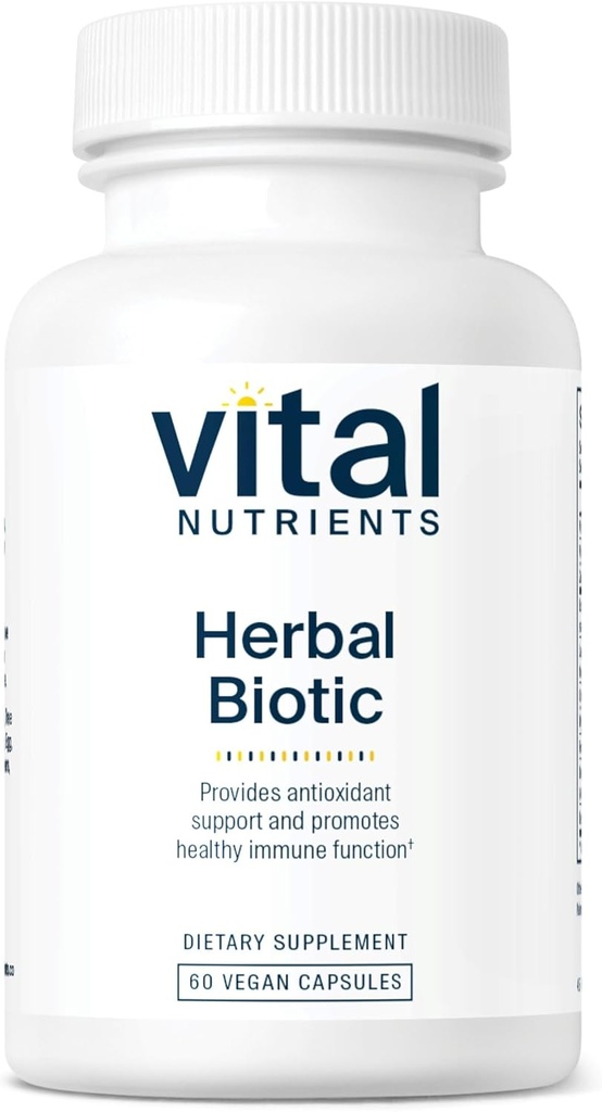 Vital Nutrients Herbal Biotic ← Herbal Immune Support Supplement TEN Antioxidant Support Promotes Healthy Immune System TEN Gluten, Dairy, Soy Free ← Non-GMO Silencio 60 Capsules