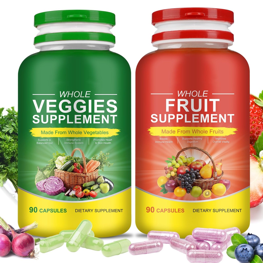 Suplementos de frutas y verduras - 2 botellas 180 cápsulas vegetarianas totales ¦ BalanceNatural Vitaminas Suplemento Dietario Saldo nutricional,Lngredientes Vitaminas integrales Blended Suplemento Alimentario integral de vitaminas minerales
