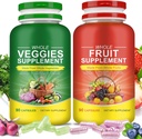 Suplementos de frutas y verduras - 2 botellas 180 cápsulas vegetarianas totales ¦ BalanceNatural Vitaminas Suplemento Dietario Saldo nutricional,Lngredientes Vitaminas integrales Blended Suplemento Alimentario integral de vitaminas minerales