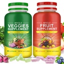 Suplementos de frutas y verduras - 2 botellas 180 cápsulas vegetarianas totales ¦ BalanceNatural Vitaminas Suplemento Dietario Saldo nutricional,Lngredientes Vitaminas integrales Blended Suplemento Alimentario integral de vitaminas minerales