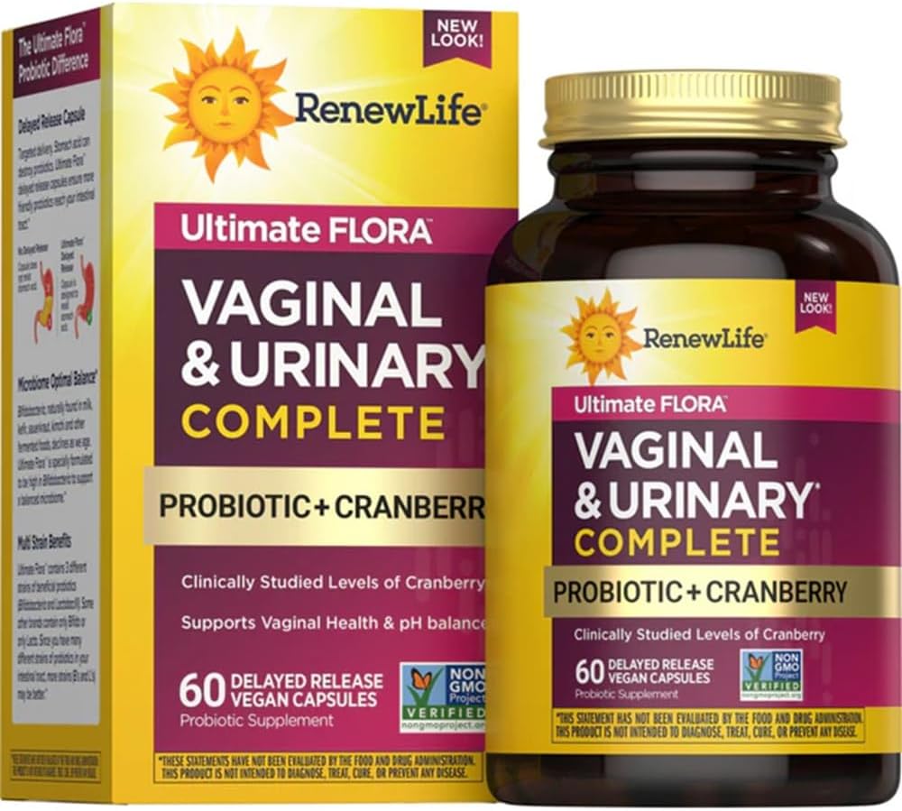 Renovar el bienestar de las mujeres de la vida Vaginal y suplemento urinario probiótico y de arándano, suplemento probiótico para el equilibrio de pH para las mujeres, salud digestiva, lácteos, soya y libre de gluten, 3,5 millones CFU 60 Ct