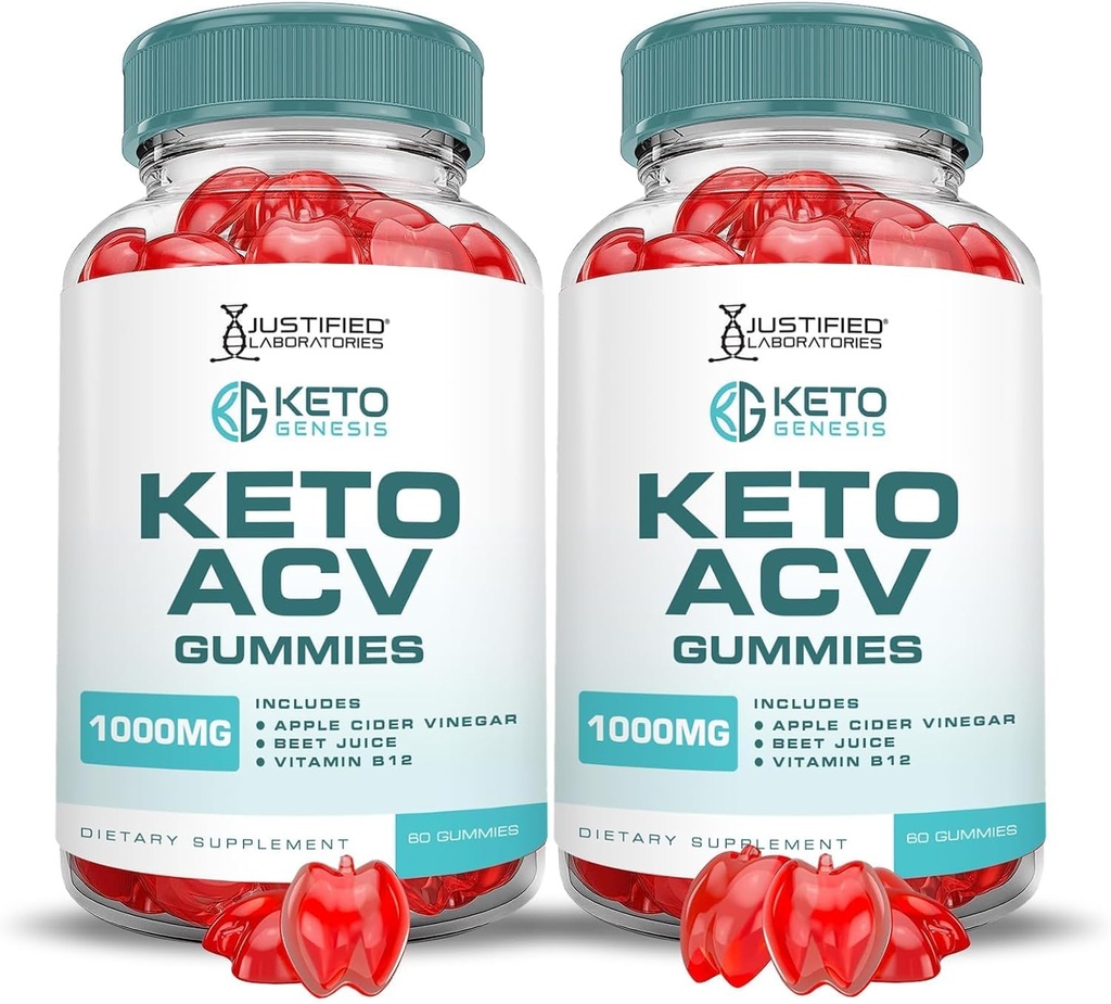 Laboratorios Justificados (2 Pack Keto Genesis Keto ACV Gummies Fórmula 1000MG Keto Genesis Keto Gummies Apple Cider Vinegar Fórmulada con granate Beet Juice Powder B12 Vegan Non GMO 120 Gummys