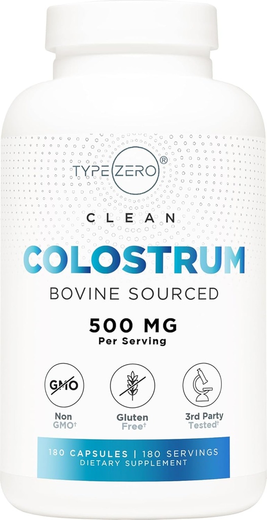 Tipo Zero Colostrum Supplement (500mg) 180 Capsules - Bovine Sourced, Non-GMO, Gluten-Free